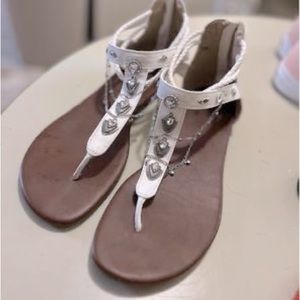 White sandals with jewels on them, jelly pop brand very comfortable